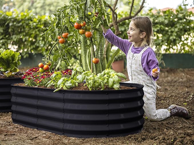 Galvanized Raised Garden Beds Outdoor // 4×2×1 ft Planter Raised Beds for Gardening, Vegetables, Flowers // Large Metal Garden Box (Black) // Patented Tool-Free Design