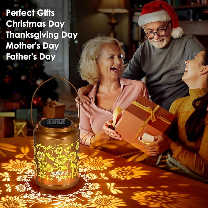 Garden Decor Birthday Gifts for Women, Sunflower Solar Lanterns Outdoor Decoration, Mothers Day Gifts for Mom Grandma, Hanging Solar Lights Outside for Yard, Patio, Backyard, Porch (2 Pack)