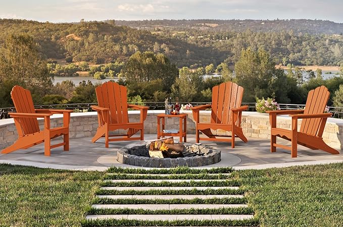 KINGYES HDPE Adirondack Chair, Classic All-Weather Adirondack Chair, Orange