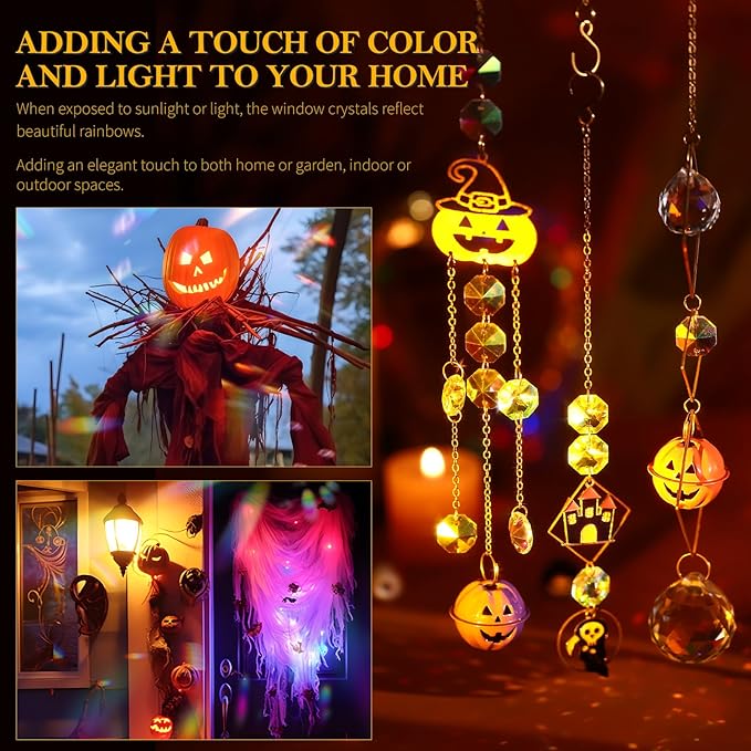 270 Pcs Halloween DIY Crystal Sun Catchers Indoor Window, Hanging Prism Suncatchers for Halloween Decorations, Outdoor Halloween DIY Suncatcher Kit, Glass Crystal Sun Catcher Crafts for Adult…