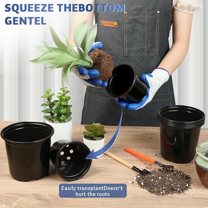 45 Pack 7/6/5/4/3 Inch Nursery Pots for Plants, Plastic Plant Pots with Drainage Holes, Variety Pack Flexible Garden Pot for Outdoor Indoor, Seed Starting Pots (Black)