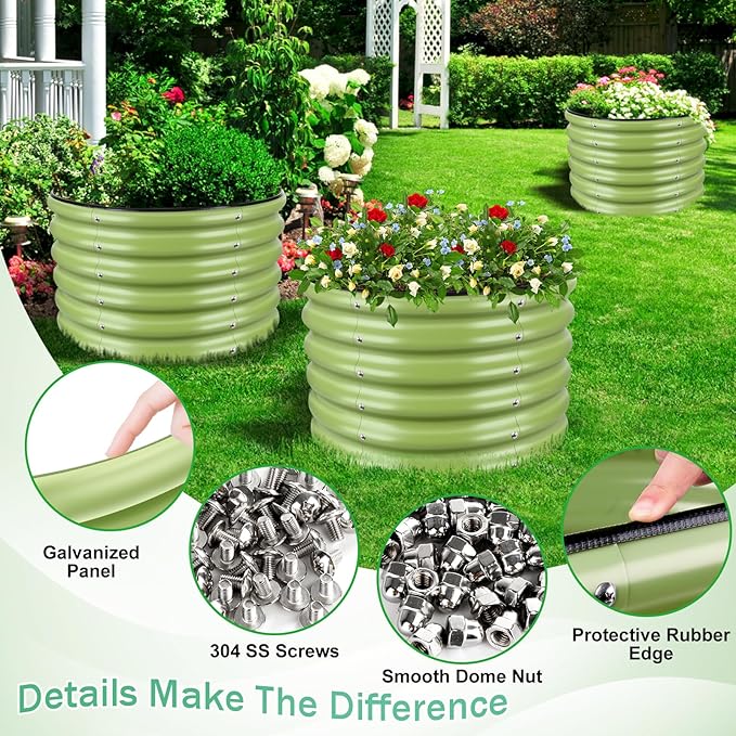 2x2x1.4ft Galvanized Raised Garden Bed, Deep Metal Garden Bed, Matcha Green Raised Garden Beds Outdoor, Raised Planter Box Kit for Vegetables, Flowers, Fruits