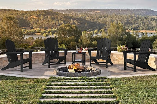 KINGYES HDPE Adirondack Chair, Classic All-Weather Adirondack Chair Set of 4, Black