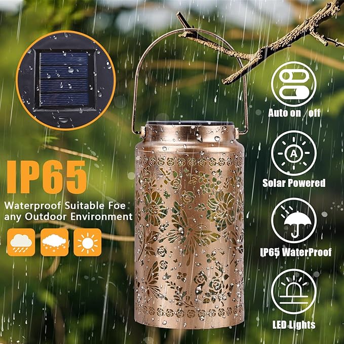 4 Pack Butterfly Solar Lanterns Outdoor Waterproof, Metal Hanging Lights Decorations for Garden Yard Lawn Patio, Butterfly Gifts for Women Mom Grandma Gardener Mother in Law Christmas