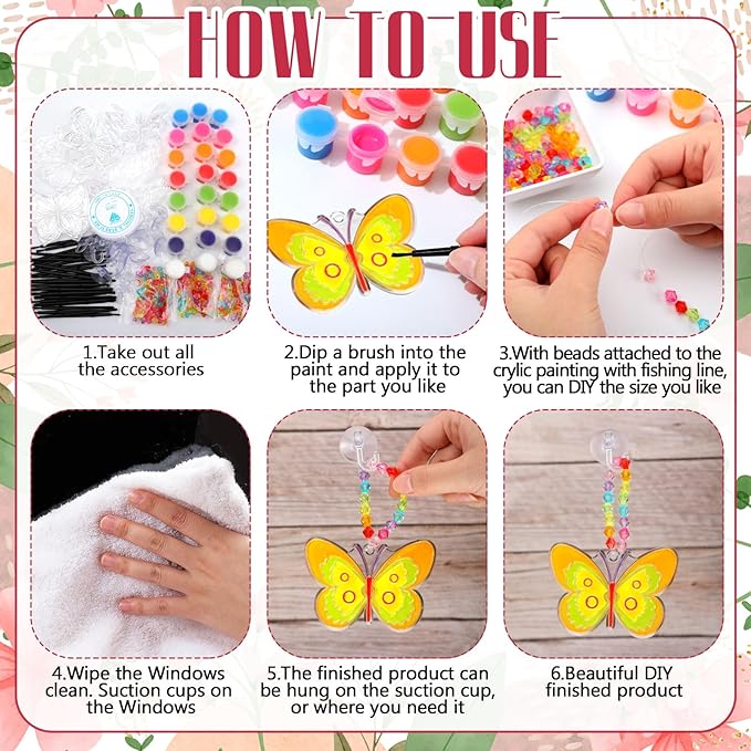 30 Sets Suncatchers Window Art Kits, DIY Sun Catchers Bulk Crafts Paint Your Own Window Ornaments for Boys Girls Classroom Home Party Birthday Activity Decor (Butterfly Style)