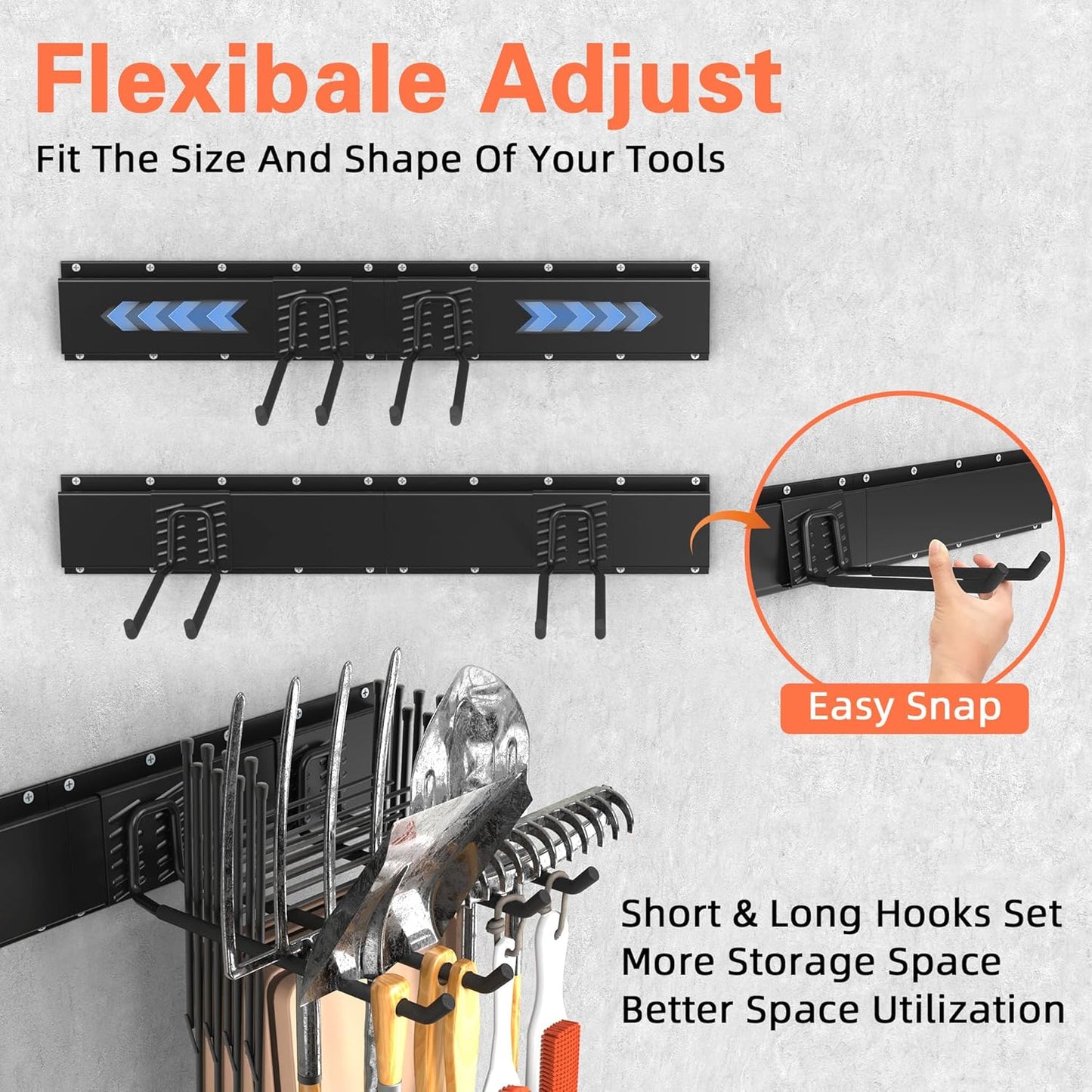 Garage Storage, Ultimate Wall-Mounted Garage Organizer for Men 48Inch, Heavy Duty 440lbs Tool Rack with Adjustable Metal Hooks Yard, Shed & Workshop Storage for Tools, Bikes, Snowboards Gift