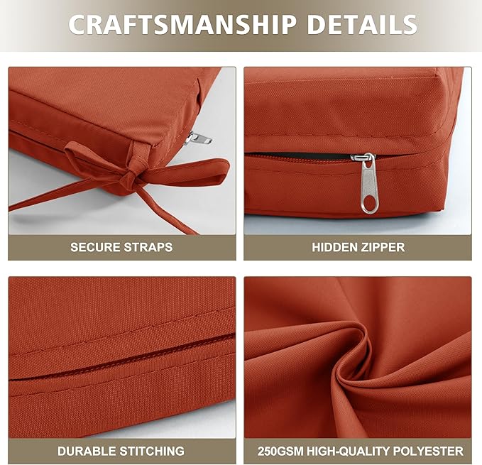 24x24 Inch Outdoor Cushions for Patio Furniture, Waterproof Outdoor Chair Cushions w/Fade-Resistant, Removable & Machine-Washable Covers, Deep Seat Sofa/Couch Pad Replacement – Set of 1/2/4, Rust