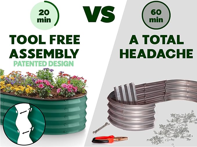 Galvanized Raised Garden Beds Outdoor // 4×2×1 ft Planter Raised Beds for Gardening, Vegetables, Flowers // Large Metal Garden Box (Dark Green) // Patented Tool-Free Design
