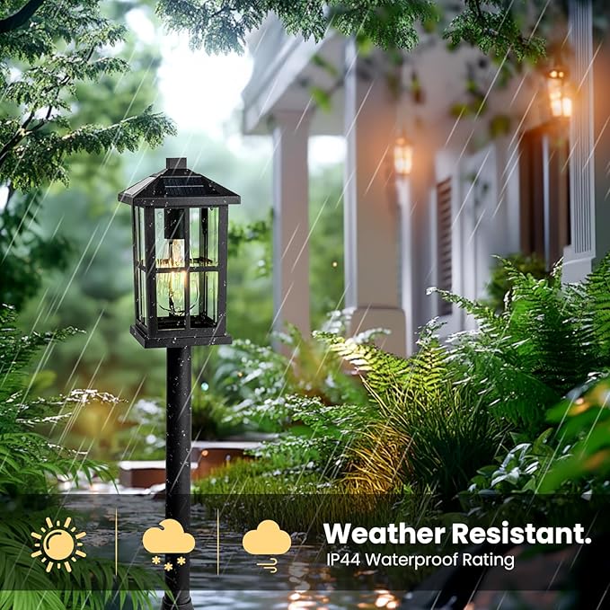 31" Solar Pathway Lights Outdoor, Dusk to Dawn Aluminum Lamp Post with Remote Control & Pole Mount Base - IP44 Waterproof, 3 Brightness Modes for Lawn, Patio, Driveway, Garden Decoration