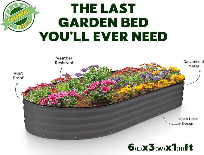 Galvanized Raised Garden Beds Outdoor // 6×3×1 ft Planter Raised Beds for Gardening, Vegetables, Flowers // Large Metal Garden Box // Patented Tool-Free Design (Dark Gray)