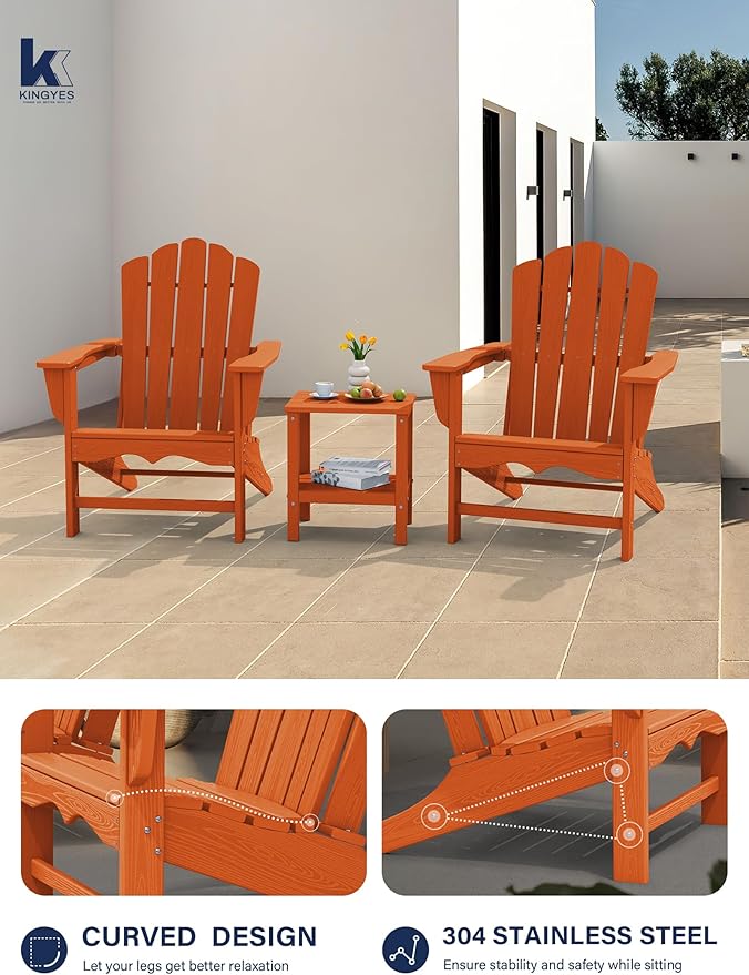 KINGYES HDPE Adirondack Chair, Classic All-Weather Adirondack Chair, Orange