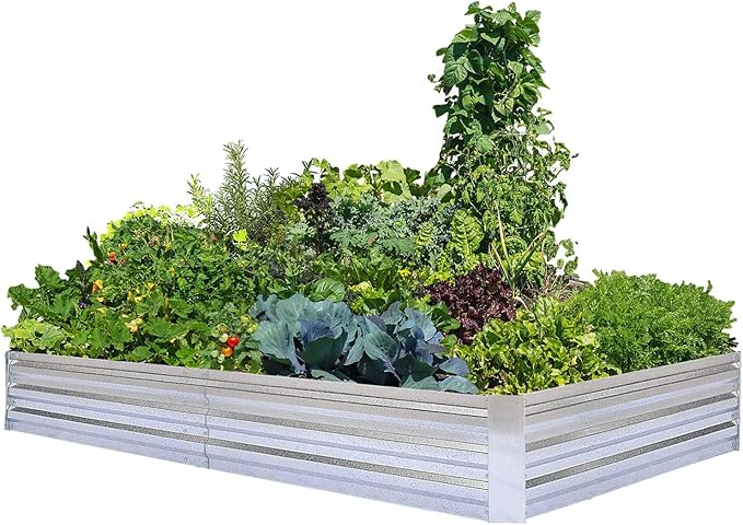 Galvanized Raised Garden Beds for Vegetables Large Metal Planter Box Steel Kit Flower Herb, 8x4x1ft
