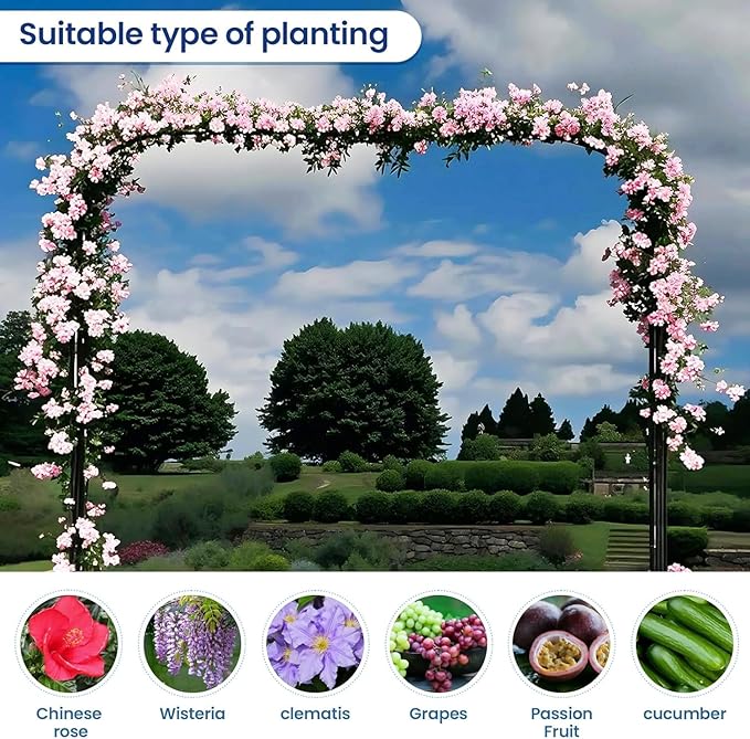 Garden Arch Arbor Trellis, 126" L x 94.5" H, Metal Archway for Climbing Plants Outdoor, Wide Sturdy Garden Arch for Lawn, Party, Ceremony Wedding Decoration