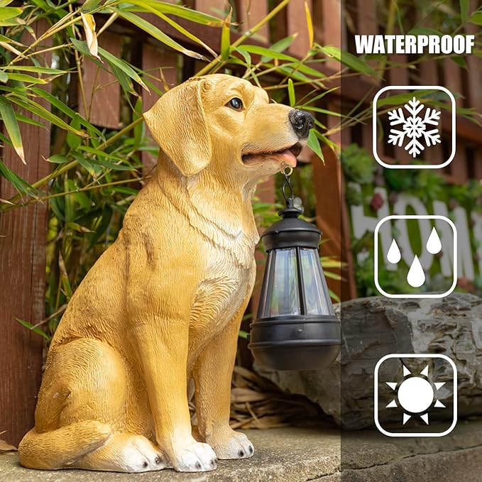 Garden Dog Statues Outdoor Decor, Solar Lights Outdoor Statue Garden Decorations Solar Dog Ornaments for Patio, Lawn, Yard Art Decoration, Housewarming Garden Gift