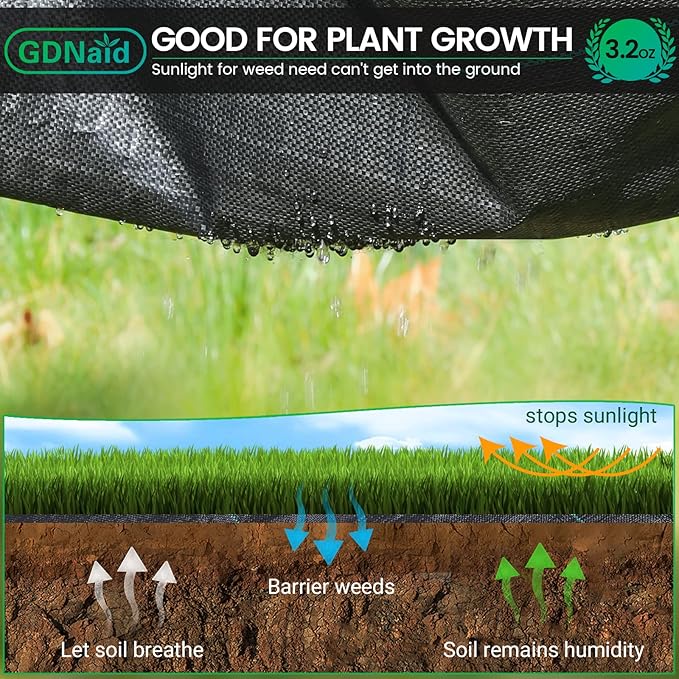 3ftx100ft Weed Barrier Landscape Fabric Heavy Duty, 3.2oz Weed Barrier Fabric, Easy Setup Woven Garden Landscaping Fabric