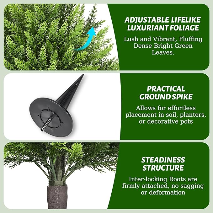 31" Artificial Cedar Topiary Ball Trees with Ground Spike,2 Pack Fake Pine Shrubs Bushes, UV Resistant Faux Evergreen Cypress Tree Plants for Indoor Outdoor Planters Front Porch Garden Decor