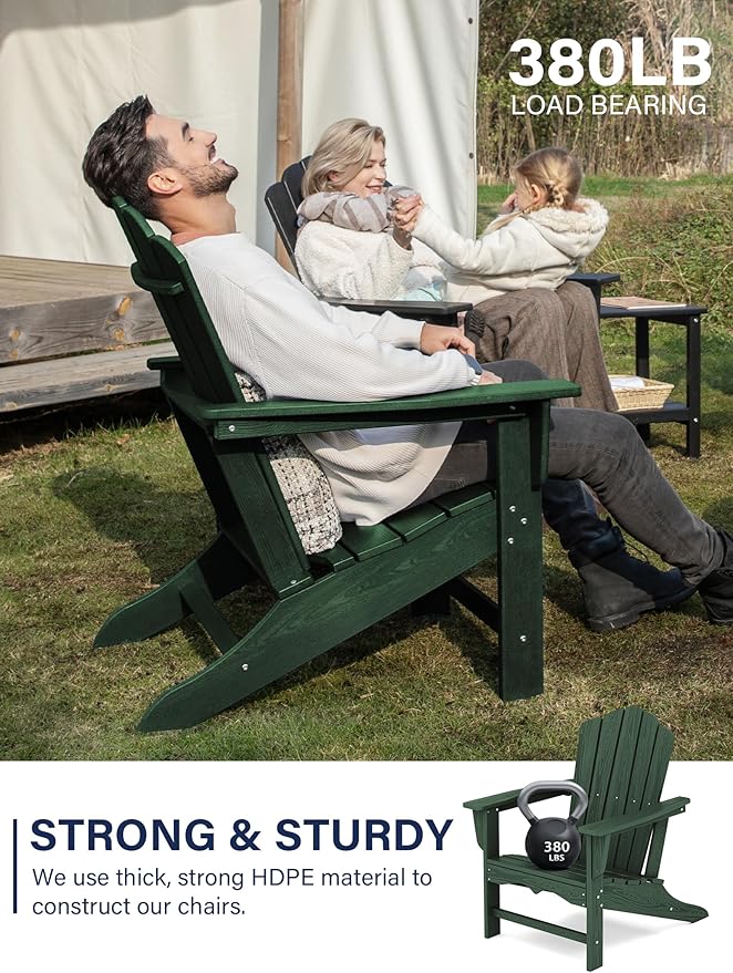 KINGYES HDPE Adirondack Chair, Classic Oversize Adirondack Chair, Green