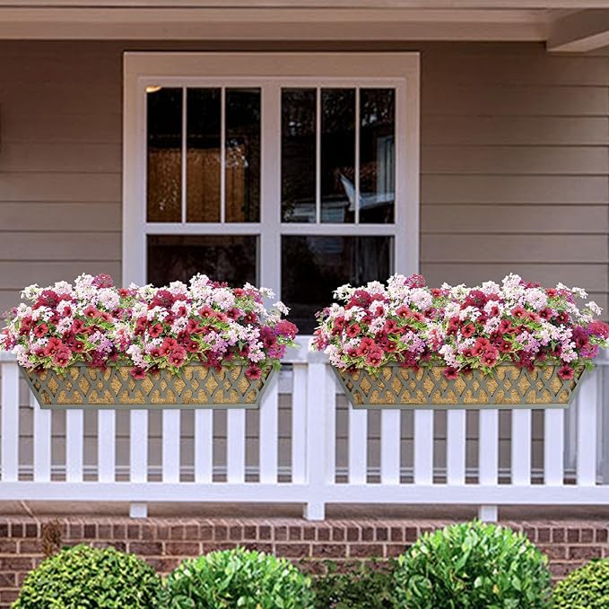 4 Pack 24 Inch Window Boxes Planters Railing Planter Box with Adjustable Brackets for Porch Fence Patio Balcony Hanging Flower Baskets with Coco Liners for Outdoor Garden Decor - Grey