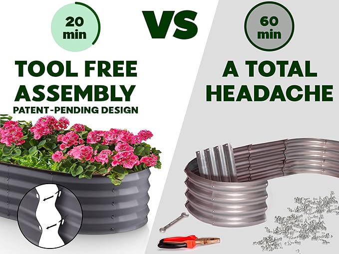 Galvanized Raised Garden Beds Outdoor // 6×3×1 ft (2-Pack) Planter Raised Beds for Gardening, Vegetables, Flowers // Large Metal Garden Box // Patented Tool-Free Design (Gray)