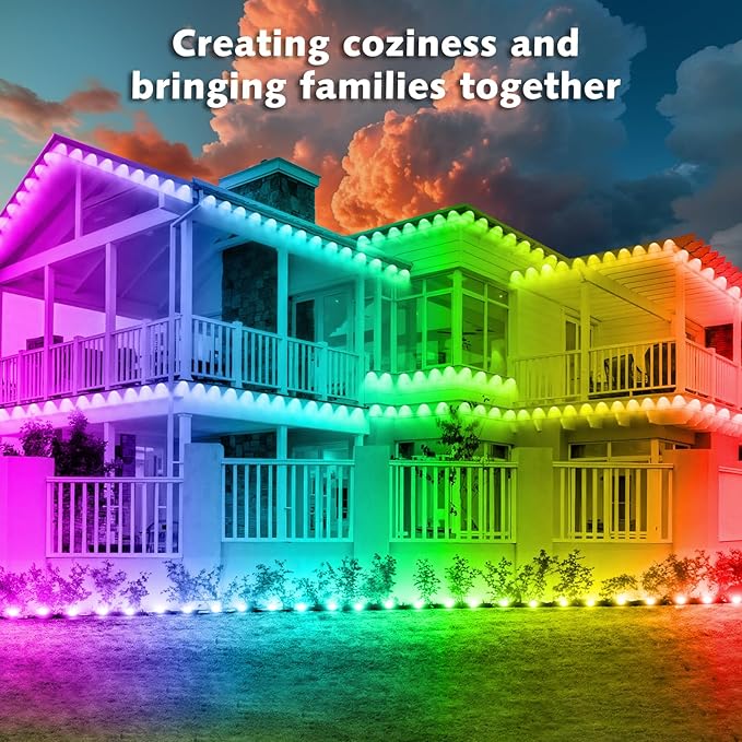 400FT Permanent Outdoor RGB Lights,IP67 Waterproof Smart LED Eaves Lights with App/Remote Control,for Christmas and All Holiday Decor,Daily and Accent Lighting,House Roof and Garden Lighting