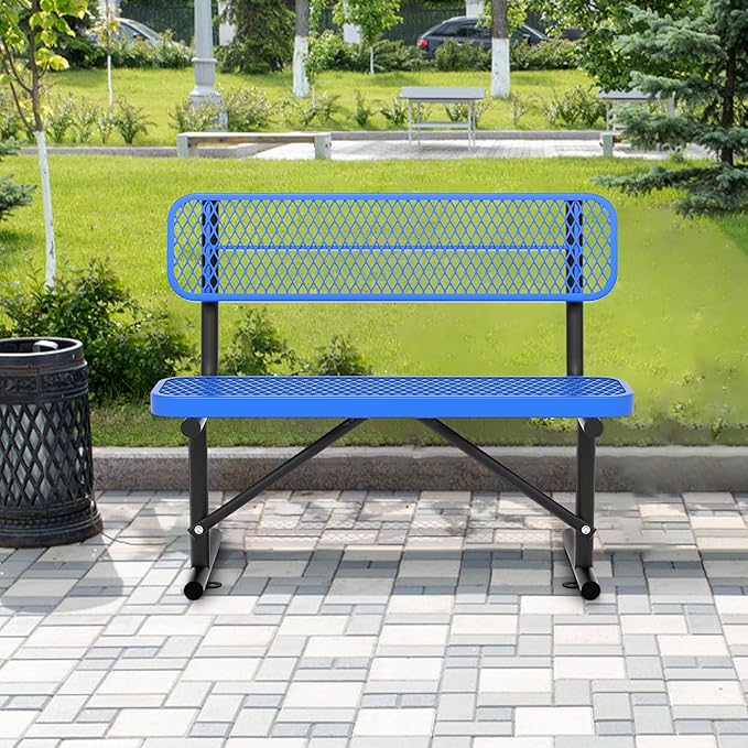 4/6/8 Feet Park Bench for Outside Heavy Duty Metal, Garden Benches Outdoor Bench with Backrest & Portable Frame, for Shopping Malls Stores Parks Patios Decks, Blue