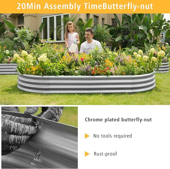 Garden 4x2x1ft Galvanized Raised Garden Bed Kit - Metal Planter Boxes for Vegetables/Herbs/Flowers, Heavy-Duty Steel Outdoor Garden Box with Reinforced Edges(4X2X1FT)