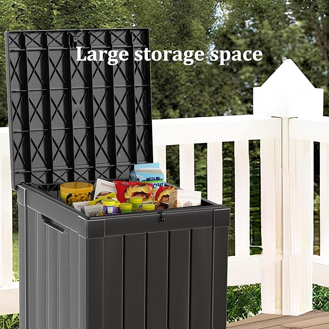 48 Gallon Outdoor Storage Box, Waterproof Resin Deck Box for Patio, Pool, and Garden, Lockable Bin for Cushions, Tools, and Accessories, UV-Resistant, Black