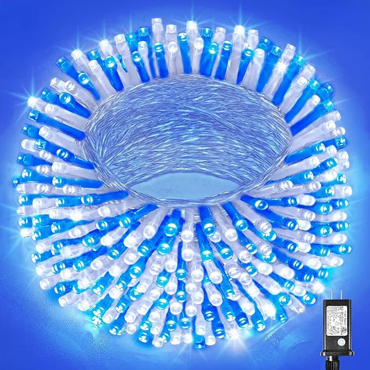 300 LED Christmas Lights Outdoor - 99ft Extra Long Christmas String Lights 8 Modes Plug in Waterproof Fairy Lights with Timer Memory for Indoor Outside Bedroom Home Party Decoration, Blue&White