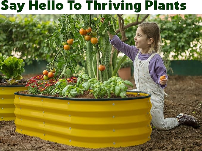 Galvanized Raised Garden Beds Outdoor // 4×2×1 ft Planter Raised Beds for Gardening, Vegetables, Flowers (Yellow) // Large Metal Garden Box