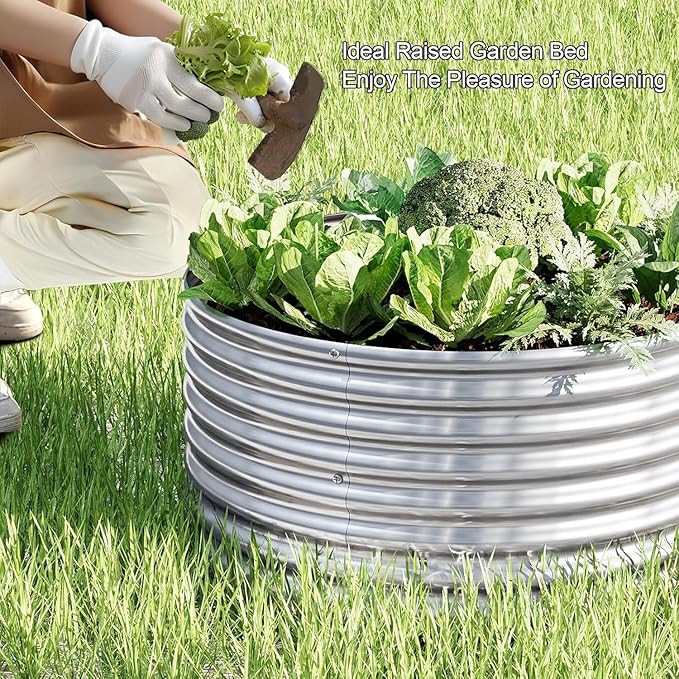 3 Pack 2x2FT Round Galvanized Raised Garden Bed Outdoor,Metal Garden Bed for Vegetables,Steel Raised Beds for Gardening,Above Ground Garden Box for Flower