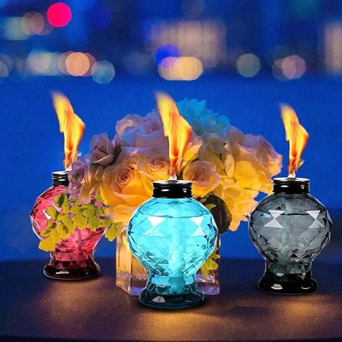 4 Pack Glass Table Torch,Citronella Glass Table top Torches with Wick and Cap for Outdoor,Refillable Torches Landscape Lanterns Torches for Yard Patio Christmas Garden,Party Decor
