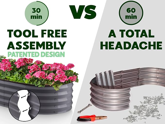 Galvanized Raised Garden Beds Outdoor // 8×4×1 ft (2-Pack) Planter Raised Beds for Gardening, Vegetables, Flowers // Large Metal Garden Box // Patented Tool-Free Design (Gray)