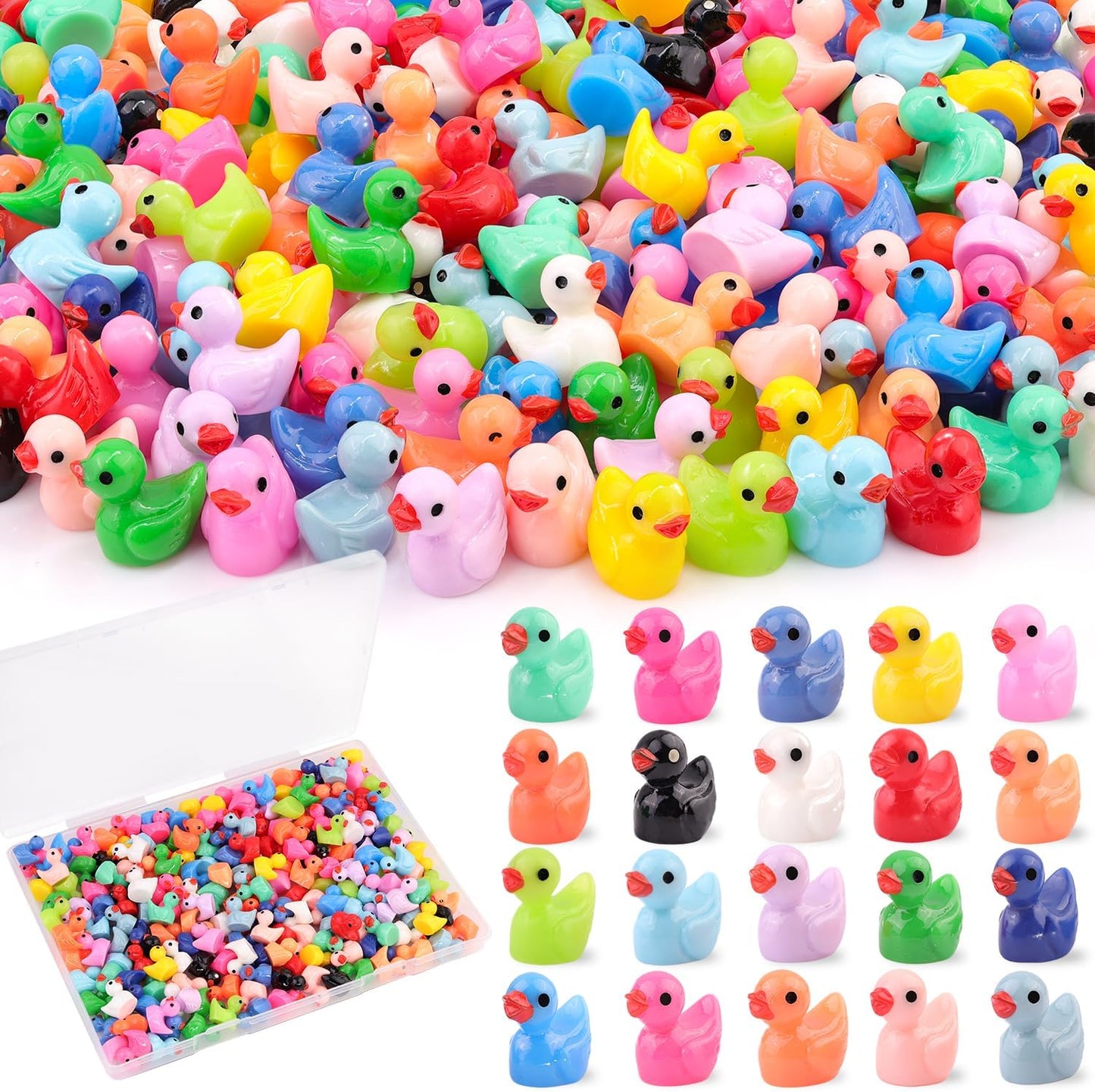 200PCS Mini Resin Animals Cute Tiny Ducks,Miniature Duck Figures to Hide,Little Animal Toys Small Figurines Bulk for Topper Desk Garden Dollhouse Landscape Aquarium Ornaments DIY Crafts & Decor