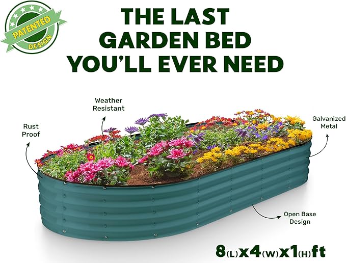 Galvanized Raised Garden Beds Outdoor // 8×4×1 ft (2-Pack) Planter Raised Beds for Gardening, Vegetables, Flowers // Large Metal Garden Box // Patented Tool-Free Design (Turquoise)