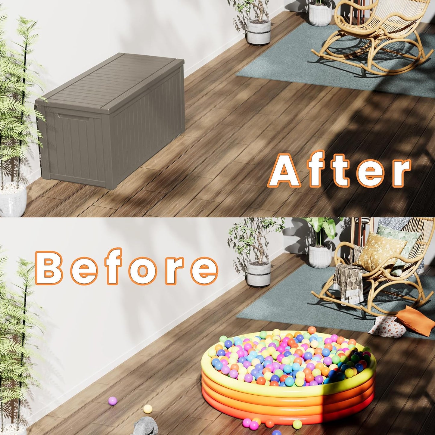 200 Gallon Waterproof Large Resin Deck Box Indoor/Outdoor Lockable Storage Container and Seating for Garden, Pool, and Patio (200 Gallon, Grey)