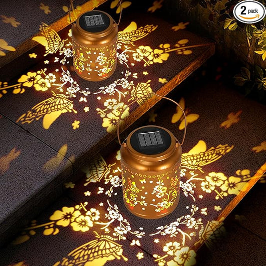 Garden Decor Birthday Gifts for Women, Butterfly Solar Lanterns Outdoor Decoration, Mothers Day Gifts for Mom Grandma, Hanging Solar Lights Outside for Yard, Patio, Backyard, Porch (2 Pack)