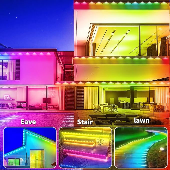 300ft Permanent Outdoor Lights,RGB Eave Lights,Music Sync IP67 Waterproof Outdoor Eave Light Lighting, can be Used for Garden,House,Party,Holiday Decoration（2 Rolls of 150ft）