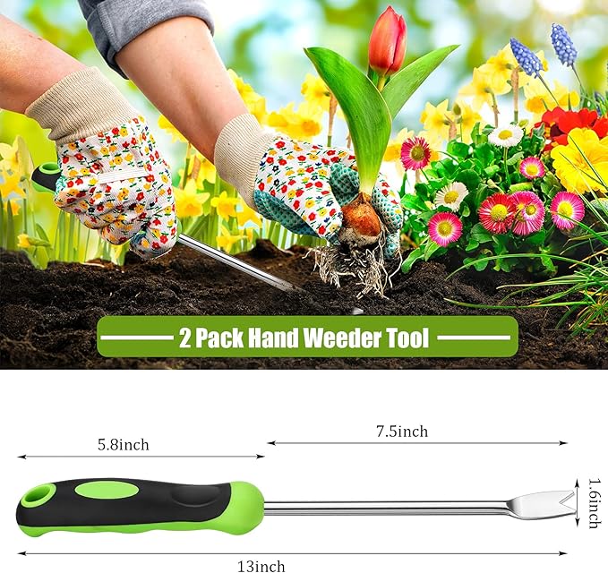 Hand Weeder Tool Garden Weeding Tool Gardening Weeder Tool with Ergonomic Handle, Stainless Steel Garden Lawn Farmland Transplant Gardening Plant Tool（2 Pronged Fork, 2 Pieces）