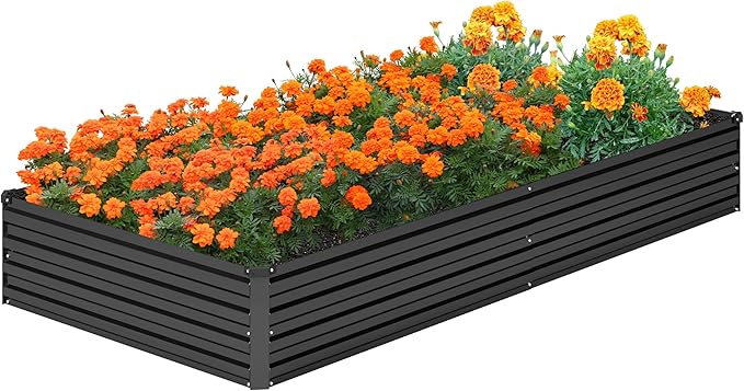 2PCS 8x4x1FT Galvanized Raised Garden Bed Kit,Vegetable Boxes-Rectangle Metal Flower Box,Large Planter Raised Beds Outdoor Garden for Planting,Fruit,Herb-Black