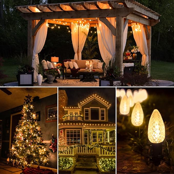 25Pack C9 Christmas LED Light Bulbs, Strawberry Replacement Bulb 2200K Warm White Shatterproof & Waterproof Outdoor String Light Bulbs, E17 Candelabra Base Edison Bulbs for Holiday Decoration