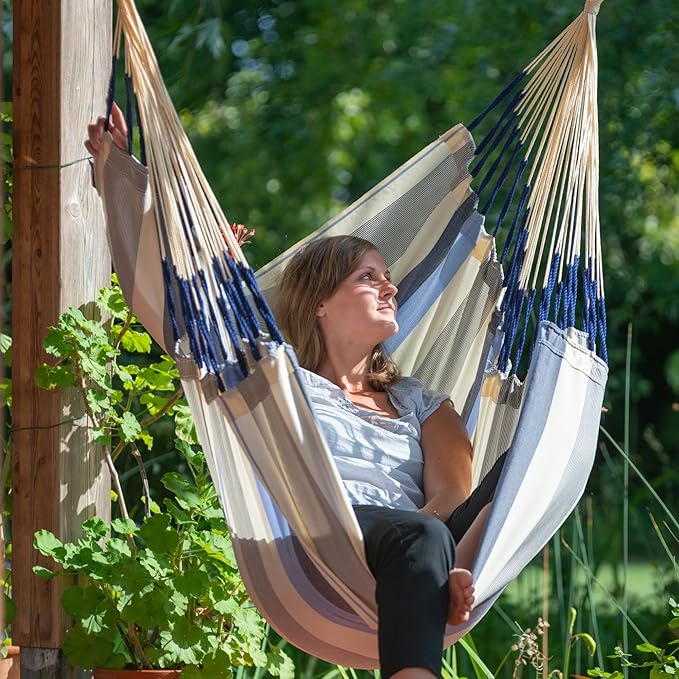 LA SIESTA® - XL King Domingo Hammock Swing Chair & CasaMount - Weather & Tear Resistant Hanging Chair - Outdoor Indoor Hammock Chair w/Suspension Kit for Walls Ceilings Square Beams - Sea Salt