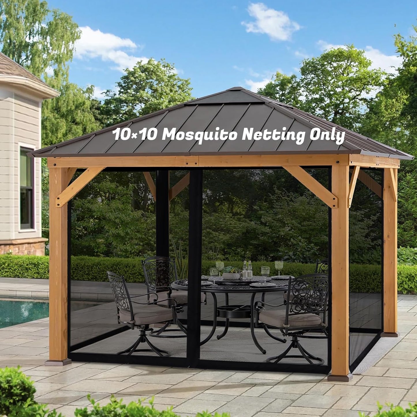 10'x10' Mosquito Netting for Patio with Zipper, Outdoor Replacement Mesh Sidewall Netting for Porch/Patio/Canopy/Gazebo (Mosquito Netting Only, Black)