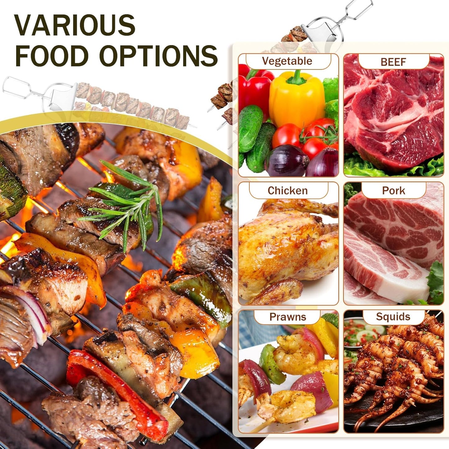 2PCS Kabob Skewers for Grilling, 14'' Stainless Steel Kebab Skewers, 3 Prong Metal Grill Skewer with Push Bar Slider, Skewer Sticks for Meat Veggies Marshmallows Fruits, BBQ Barbecue Accessories