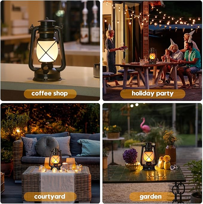 Hanging Waterproof Outdoor Lanterns Lights,Vintage Rechargeable Lantern LED with Dancing Flame,Remote Control 4 Modes Light Non-Solar for Table Patio Garden Yard Pathway Porch (2)