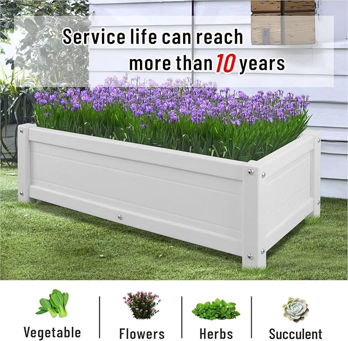 HDPE Raised Planter Box Outdoor,Rot-Resistant and Non-Cracking,Raised Beds for Gardening 29.5 * 14.4 * 9.8 in for Yard,Lawn,Outdoor Planter Boxes Rectangle with Drainage Holes White