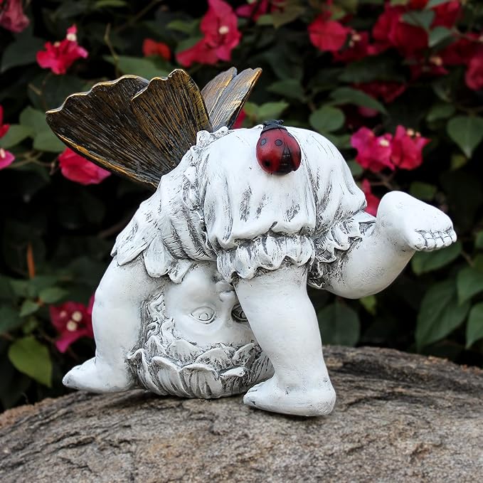 Garden Flower Fairy Outdoor Solar Decor, Resin Ornaments for Patio Lawn Yard Porch, Playful Garden Statue for Outside Angel Gifts, 8.98 Inches Tall