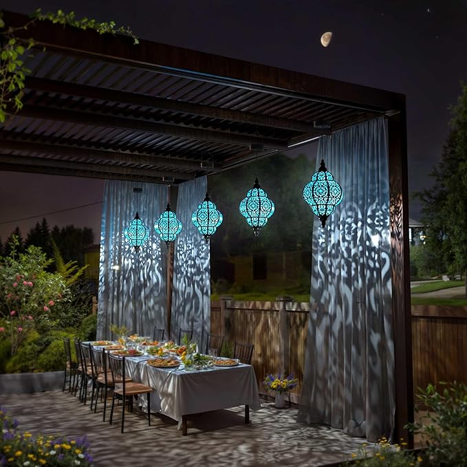 Hanging Solar Lights Outdoor Garden Decor Solar Lantern Waterproof Plastic Moroccan Outdoor Decorations for Patio Pathway Yard Backyard Garden Decorative (1, Black)