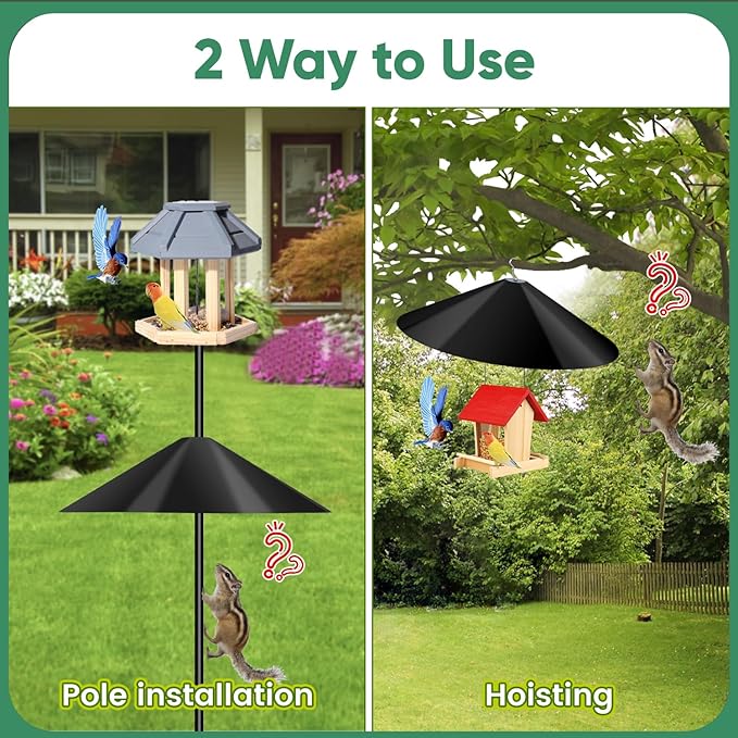 24-inch Large Squirrel Proof Bird Feeders for Outside Hanging,Outdoor Squirrel Baffles for Bird Feeders Pole, Bird House Guard for Outdoor Shepherd’s Hook, Black Color