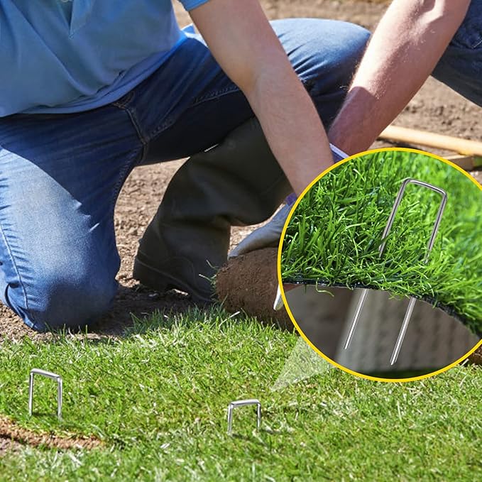 25pcs 6 Inch Garden Landscape Staples 11 Gauge Galvanized Lawn Stakes, Heavy Duty Sod Pins for Fences, Lawns, Weed Barriers, and Landscape Fabrics, Netting, Irrigation Hose, Floor Mats