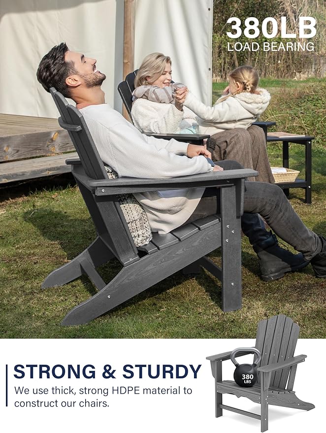 KINGYES HDPE Adirondack Chair, Classic Oversize Adirondack Chair, Grey